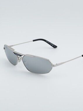 Balenciaga BB0245S 002 Sunglasses Silver Geometric Frame, Silver Mirror Lenses